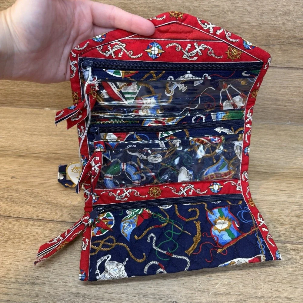 Vtg Vera Bradley Regatta Nautical Roll-Up Cosmetic Travel Bag Retired Rare NWT